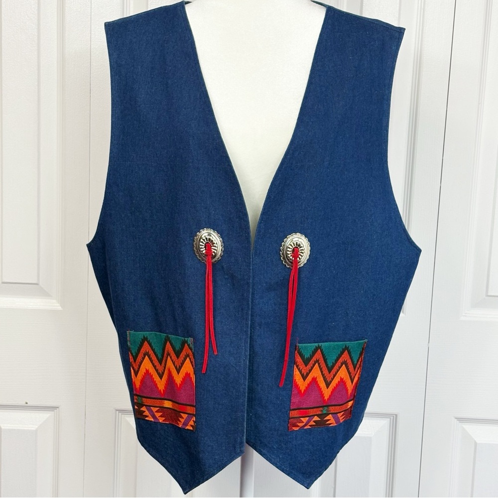 Vintage Craft Wares Blue Denim Deer Print Rustic Southwest Jean Vest XL